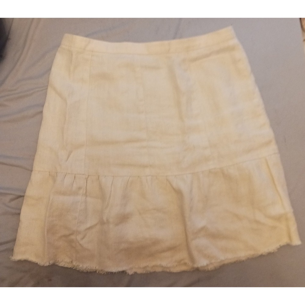 Moda Intl Beige Frayed Edge 100% Linen Tiered Mini Skirt, Size 6